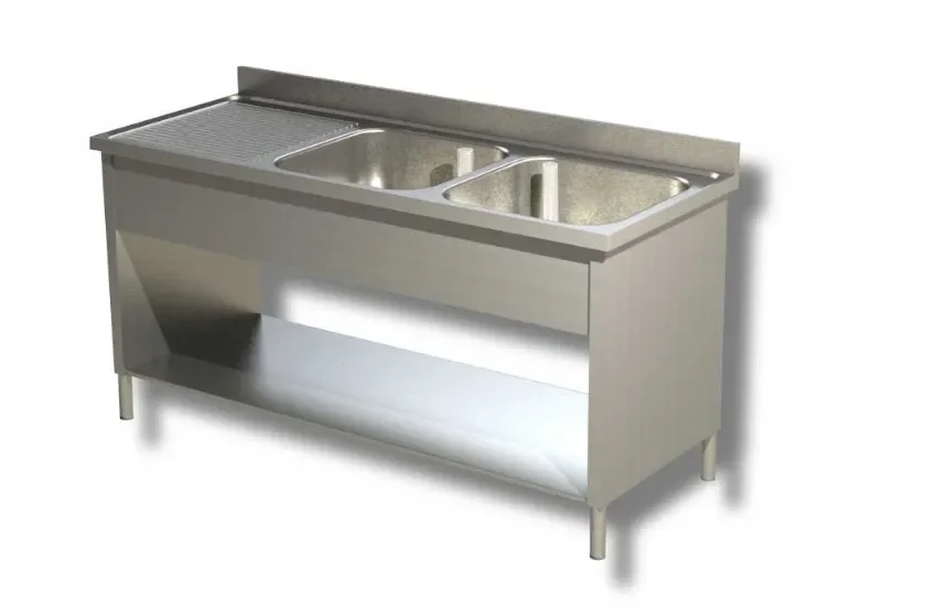 Populaire Plonge adossée 2 bacs avec egouttoir à gauche et 1 étagère inférieure - 1500x600x850 mm inox