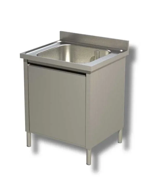Acheter Direct Plonge inox adossée avec 1 bac et 1 porte battante - 700x600x850 mm
