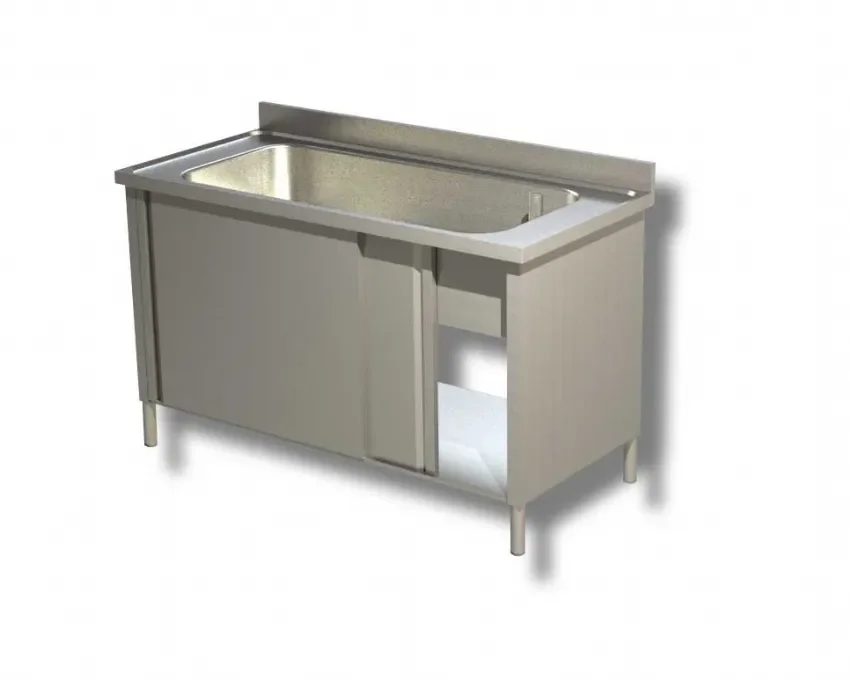 Plonge inox adossée avec 1 bac 2 portes coulissantes - 1800x600x850 mm Acheter Direct