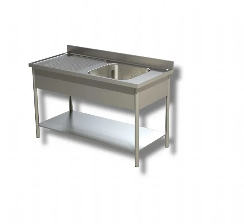 Prix Promo Plonge inox 1 bac 1 étagère inférieure avec egouttoir à gauche et dosseret - 1400x700x850 mm