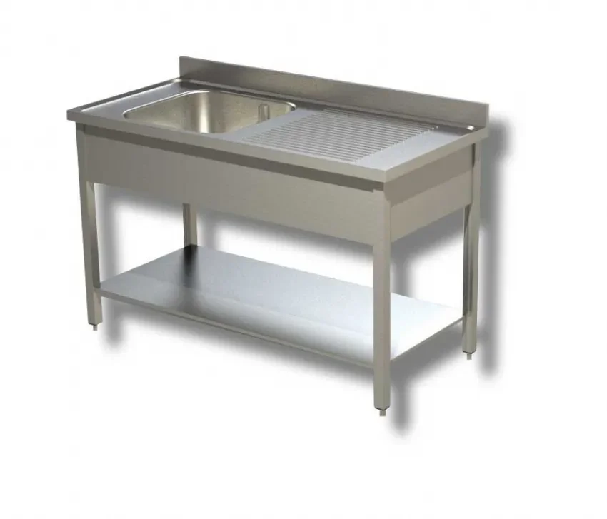 Plonge inox 1 bac 1 étagère inférieure avec egouttoir à droite et dosseret - 1100x700x850 mm Commander Vite