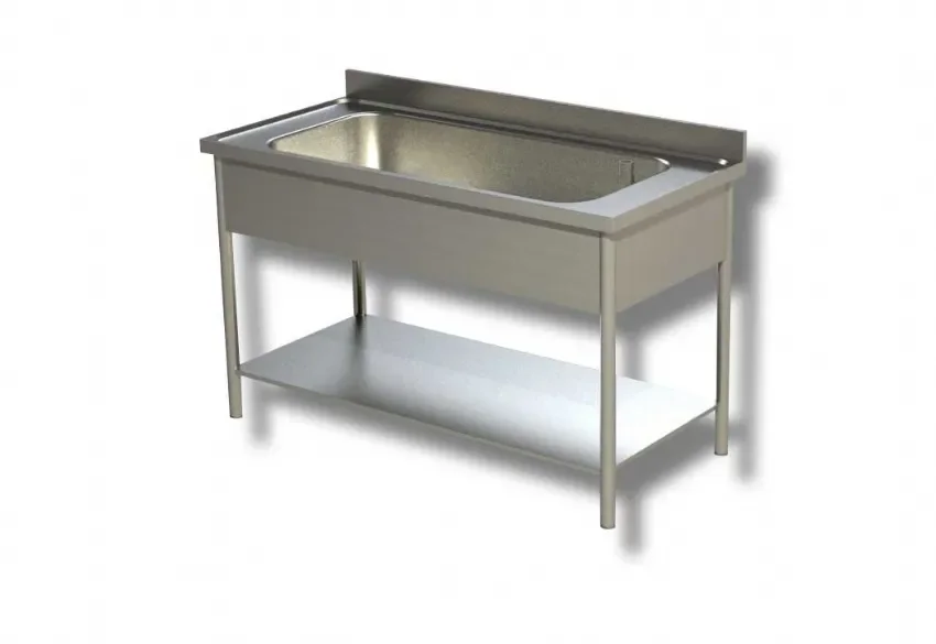 Offre Limitée Plonge inox adossée avec 1 bac et 1 étagère inférieure - 1000x700x850 mm