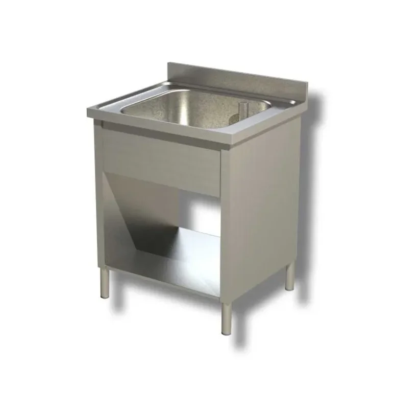 Marque Plonge inox adossée avec 1 bac et 1 étagère inférieure - 500x700x850 mm