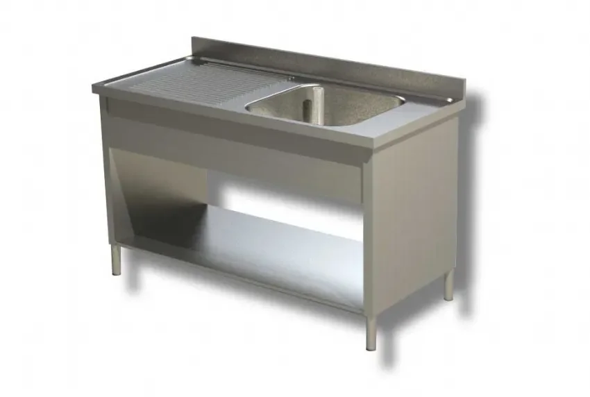 Plonge 1 bac 1 étagère inférieure avec egouttoir à gauche et dosseret - 1200x700x850 mm inox Prix Cassé