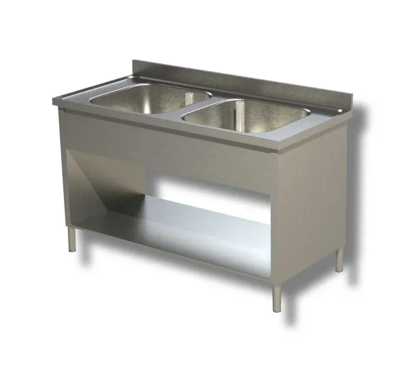 Prix Choc Plonge inox 2 bacs avec 1 tablette basse et dosseret - 1200x700x850 mm