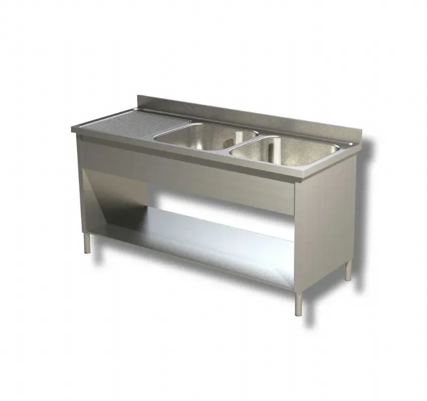 Expédition Rapide Plonge inox 2 bacs 1 tablette basse avec egouttoir à gauche et dosseret - 1900x700x850 mm