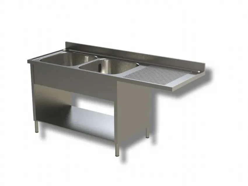 Livraison Gratuite Plonge inox 2 bacs 1 tablette basse avec egouttoir à droite et dosseret - 1500x700x850 mm