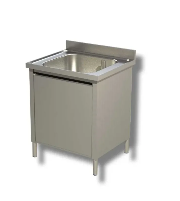 Commander Vite Plonge inox 1 bac avec 1 porte battante et dosseret - 500x700x850 mm