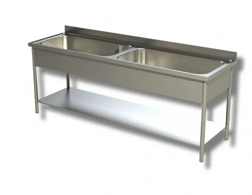 Petit Prix Plonge inox 2 bacs avec 1 niveau inférieur et dosseret - 1800x600x850 mm