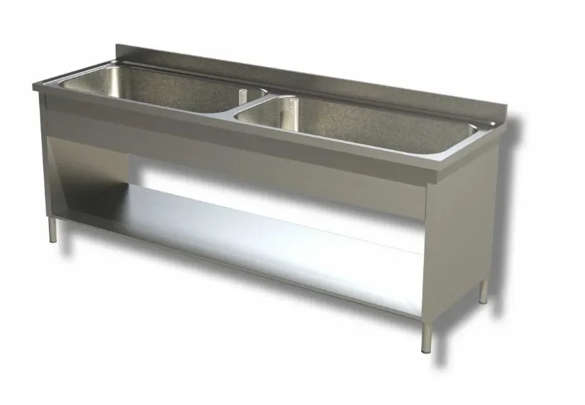 Plonge 2 bacs avec dosseret et 1 niveau inférieur - 1600x600x850 mm inox Vente Flash