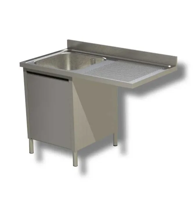 Plonge inox 1 bac 1 porte battante avec passage lave vaisselle à droite et dosseret - 1400x600x850 mm Acheter En Ligne