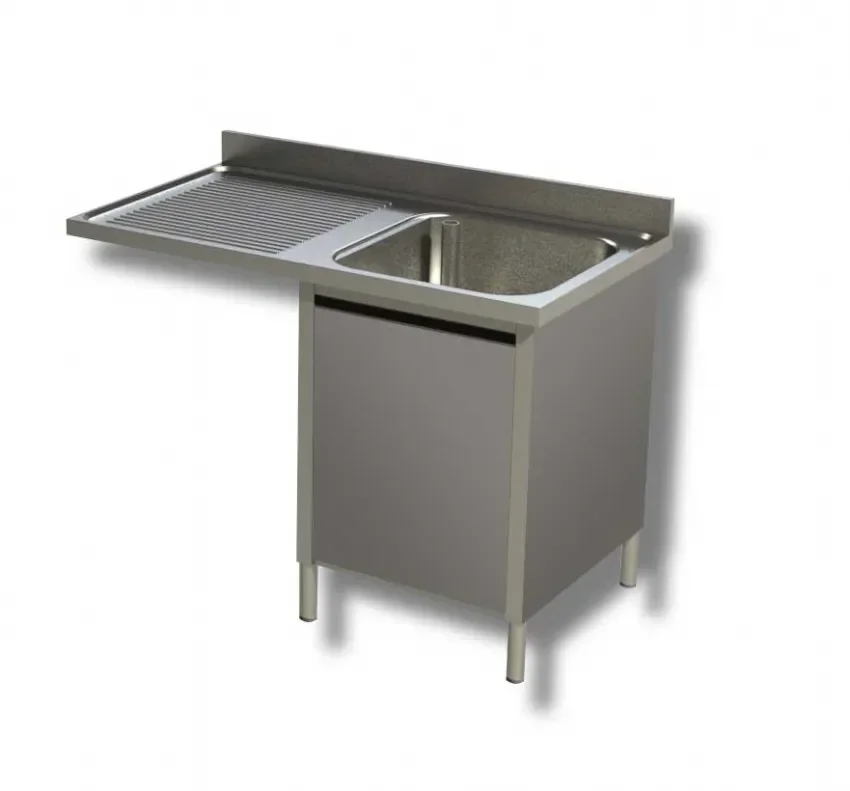 Plonge inox 1 bac 1 porte battante avec dosseret et passage lave vaisselle à gauche - 1200x700x850 mm Livraison Gratuite
