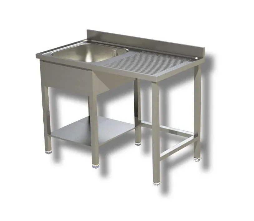 Plonge inox 1 bac 1 étagère avec passage lave vaisselle à droite et dosseret - 1200x600x850 mm Must-Have