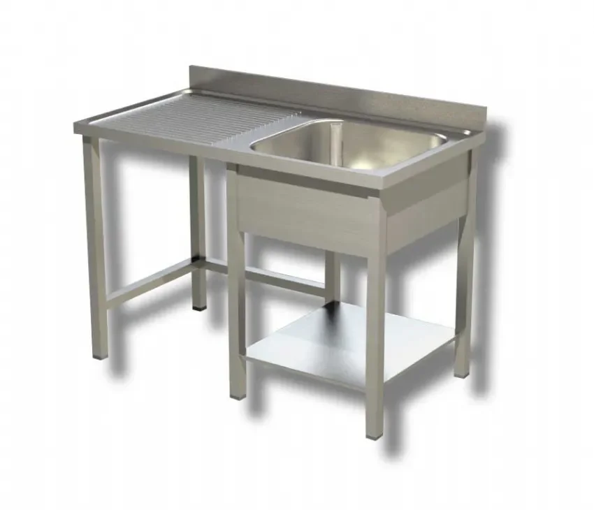 Plonge inox 1 bac 1 étagère avec dosseret et passage lave vaisselle à gauche - 1400x700x850 mm Jusqu’à Épuisement Des Stocks