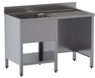 Authentique Plonge 1 bac avec passage lave vaisselle à droite et dosseret - 1400x700x850 mm inox