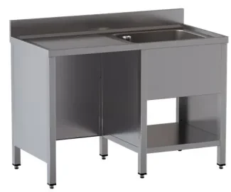 Plonge 1 bac avec passage lave vaisselle à gauche et dosseret - 1400x700x850 mm inox Prix Cassé
