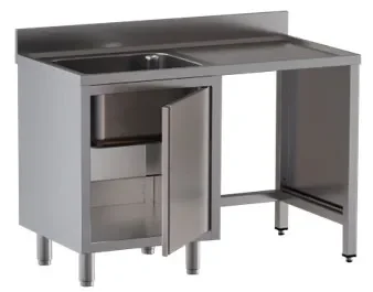Produit De Marque Plonge 1 bac 1 porte battante avec passage lave vaisselle à droite et dosseret - 1400x700x850 mm inox