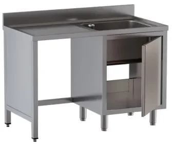 Meilleur Prix Plonge inox adossée 1 bac 1 porte battante avec passage lave vaisselle à gauche - 1200x700x850 mm