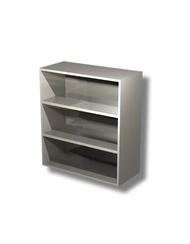 Placard mural professionnel inox 430 ouvert avec 2 étagères - 800x400x1000 mm Must-Have