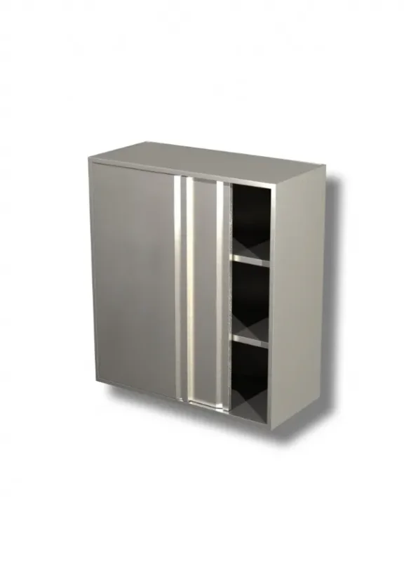 Meilleur Prix Placard mural inox 430 avec 2 étagères et 2 portes coulissantes - 1200x400x1000 mm