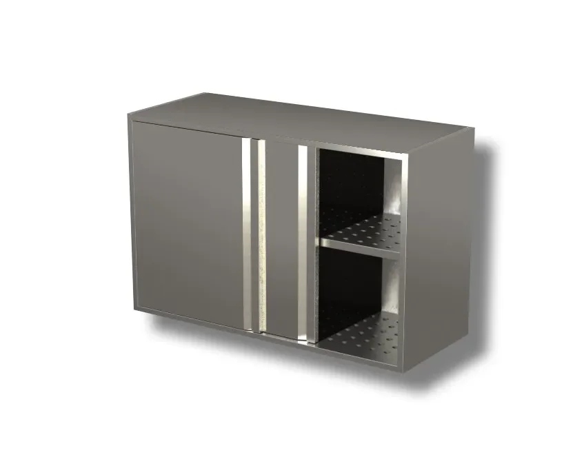 Haute Qualité Placard mural inox 430 avec 1 étagère perforée et 2 portes coulissantes - 1400x400x800 mm