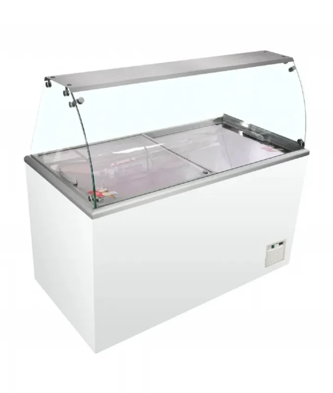 Vitrine de crème glacée professionnelle blanche avec 14 bacs plastiques 5 litres Offre Du Jour