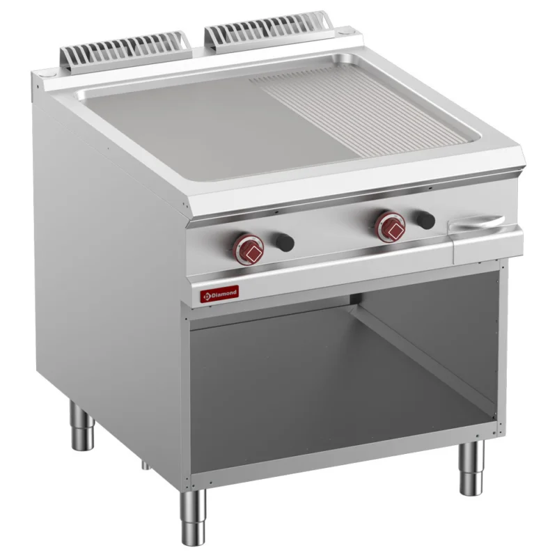Super Prix Plancha professionnelle gaz rainurée / lisse en fonte 2 zones sur baie libre DIAMOND profondeur 900mm
