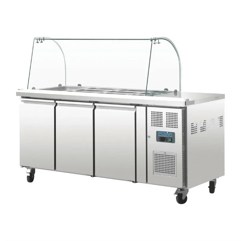 Quantité Limitée Comptoir de préparation réfrigéré GN avec pare-haleine -3 portes - Polar Série U