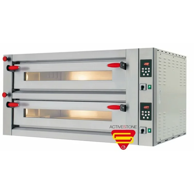 Four à pizzas électrique Pyralis mécanique ActiveStone chambre double 9 x ø 30/34 cm - modèle M18 - Pizza Group Pas Cher