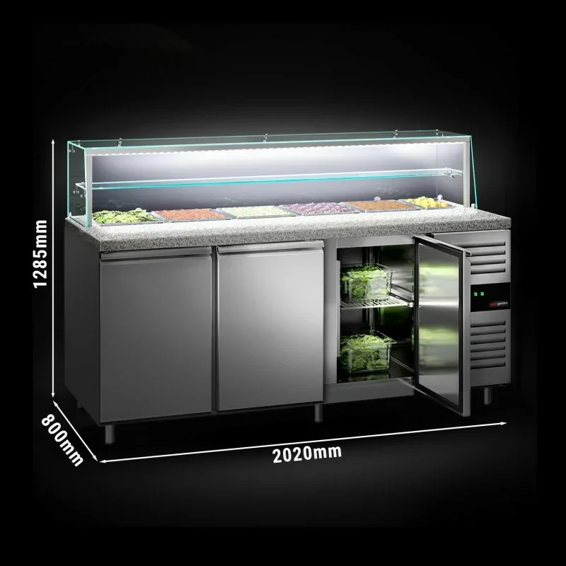 Meuble de préparation réfrigérée- 3 portes - 5 x GN 1/1 + 1 x GN 2/4 - Premium - Lumière LED Authentique