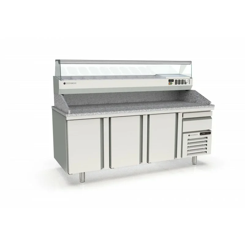 Meuble pizza 800 positif 3 p. + 1 neutre à casiers- 562 L - CORECO- 2150X840X970mm Jusqu’à Épuisement Des Stocks