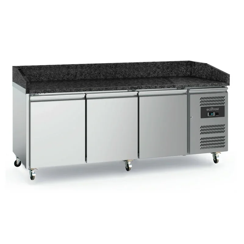 Authentique Table à pizza 3 portes avec dessus granit noire- 580 L - Profondeur 800 mm - Combisteel