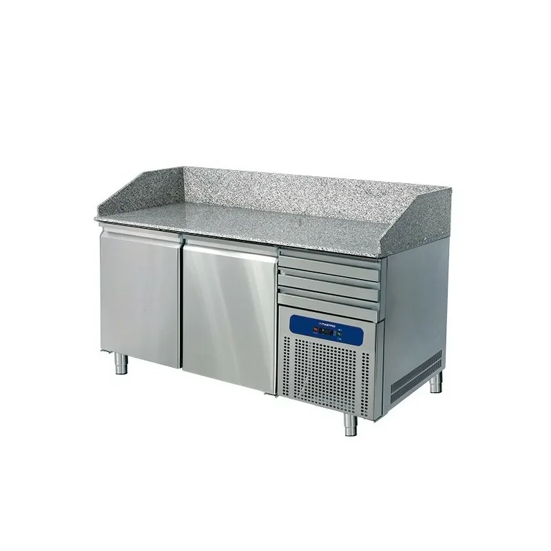 Table à pizzas 2 portes 600 x 400 et 3 tiroirs neutres - Longueur 1600 Dernière Chance