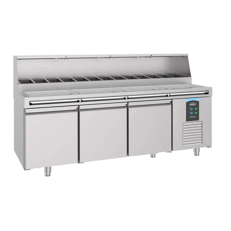 Certifié Table de préparation à pizzas avec ramasse miettes 13x GN 1/3- 2370 x 850 x 1360 mm
