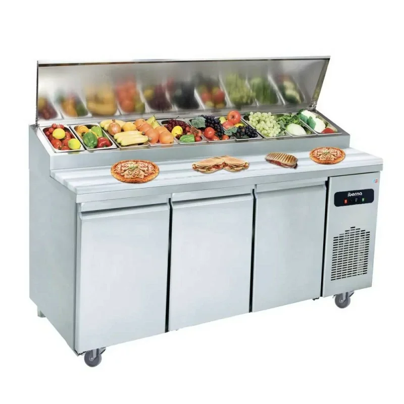 Table de préparation positive avec saladette à capot incorporée - Plan Granit - 3 portes Prix Promo