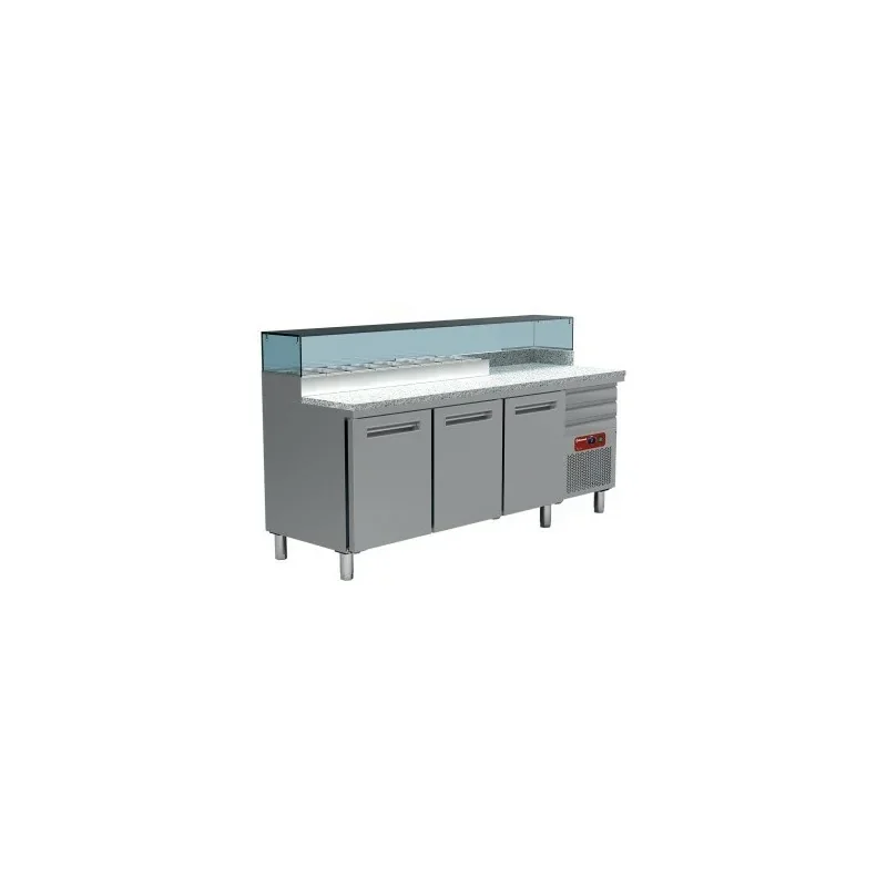 Table frigo pizzeria, 3 portes EN 600x400, 3 tiroirs neutres EN 600x400, structure réfrigérée 8x GN 1/4 Marque