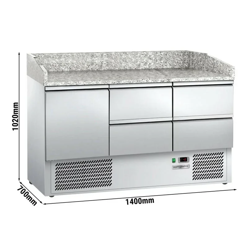 Expédié Aujourd’hui Table réfrigérée pour pizza ECO - 1400 x 700mm - 1 porte + 4 tiroirs