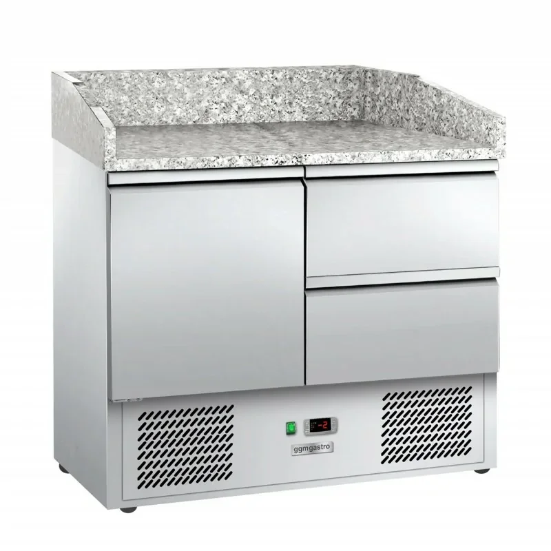 Produit De Marque Table réfrigérée pour pizza ECO - 900x700mm - 1 porte pleine + 2 tiroirs