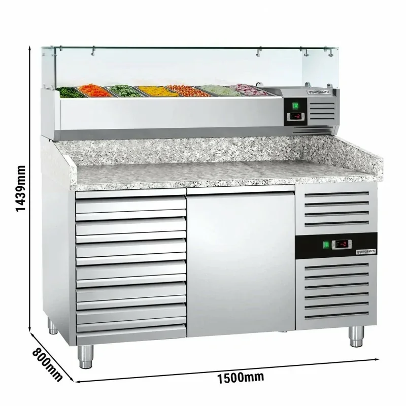 Table réfrigérée pour pizzas ECO avec 1 porte et 7 tiroirs - 1500x800mm - 7x GN 1/4 Bon Marché
