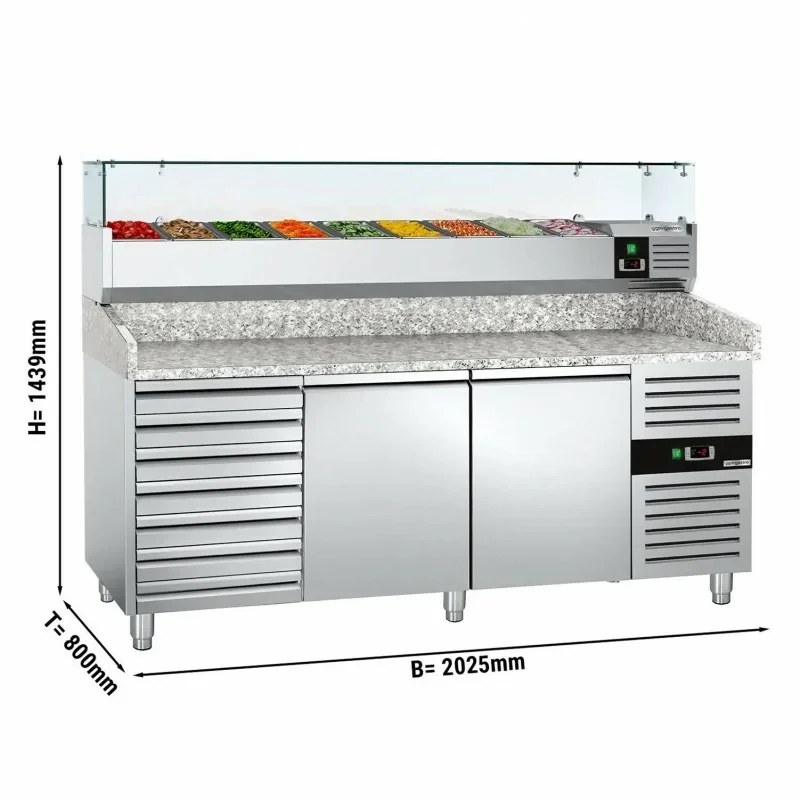 Table réfrigérée pour pizzas ECO avec 2 portes et 7 tiroirs- 2000x800mm - 10x GN 1/4 Solde