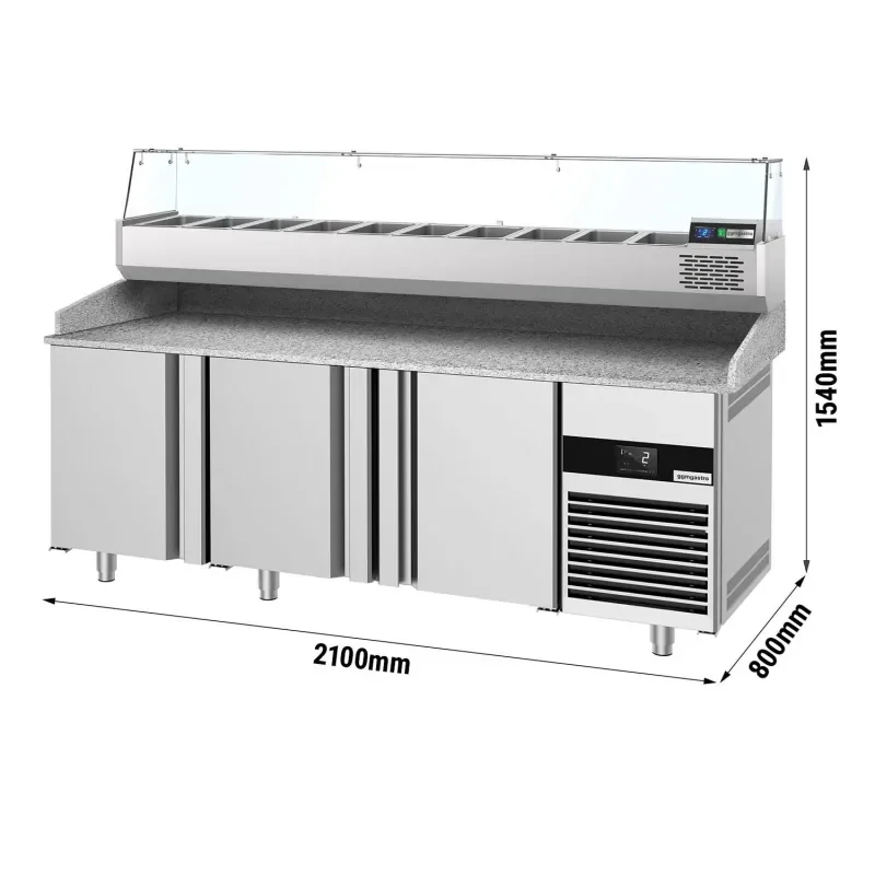 Expédition Rapide Table réfrigérée pour pizzas PREMIUM avec 3 portes - 2100x800mm - 10x GN 1/3