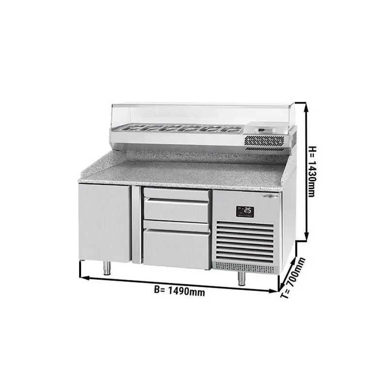 Table réfrigérée pour pizzas PREMIUM PLUS avec 1 porte et 2 tiroirs - 1490x700mm - 6x GN 1/4 Prix Promo