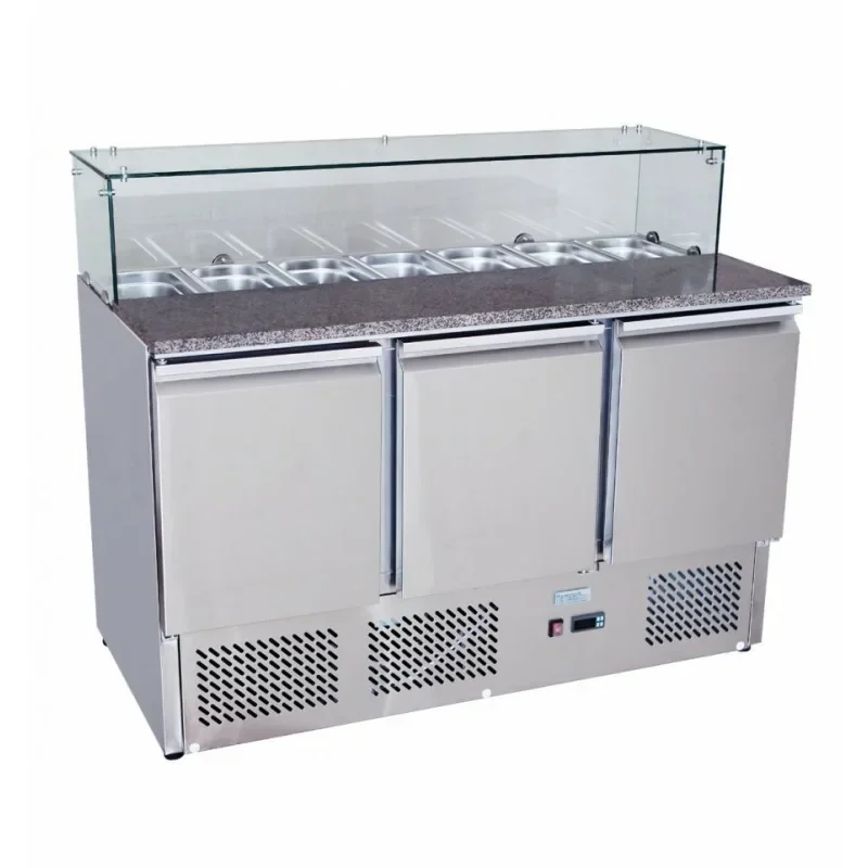 Meuble à pizzas en marbre avec toit en verre (x7) GN 1/3- 385 litres - 3 portes- ATOSA Réduction