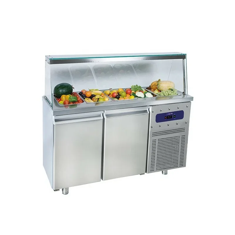 Promotion Saisonnière Salad'Bar réfrigérée positive avec pare-haleine sans étagère - 2 portes - 4 x GN 1/1