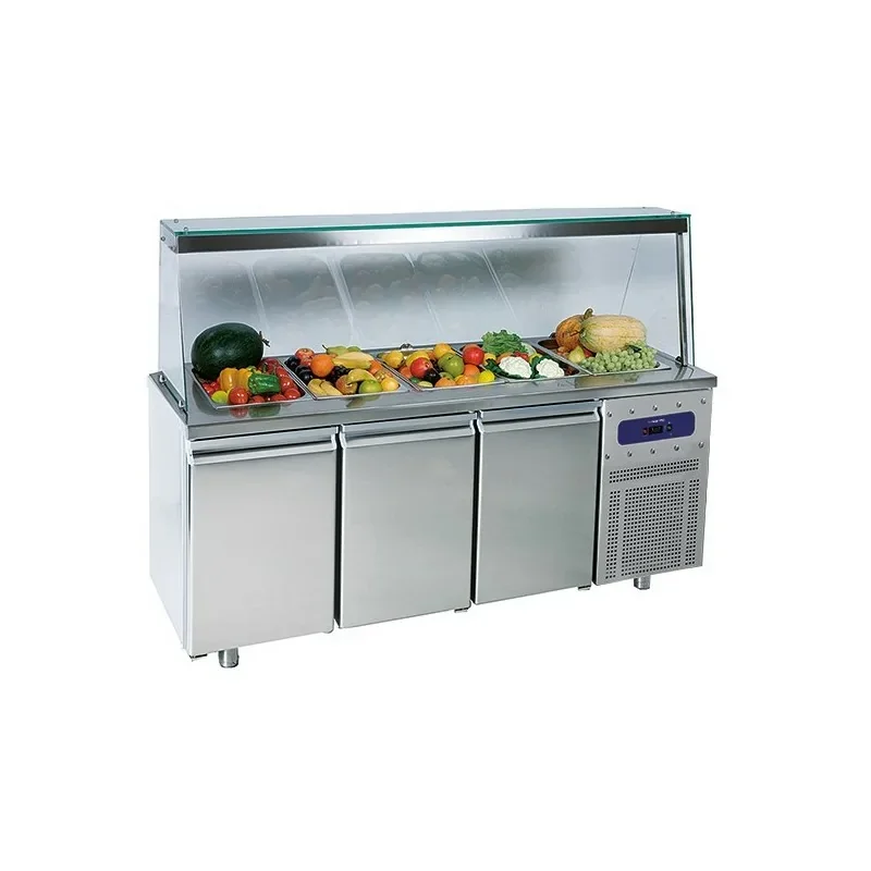 Prix Promo Salad'Bar réfrigérée positive avec pare-haleine sans étagère - 3 portes - 5 x GN 1/1