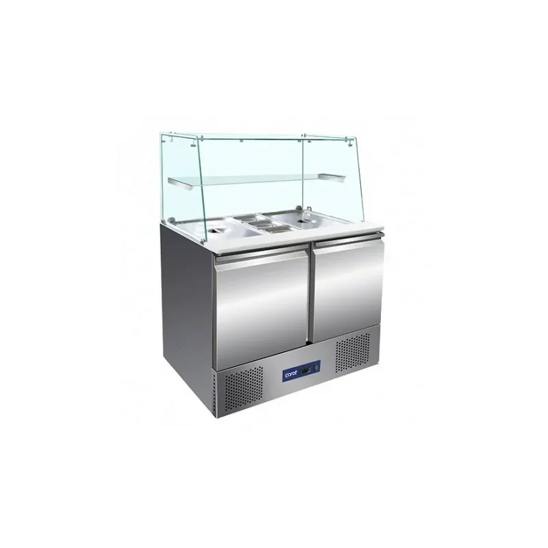 Offre Spéciale Saladettevitrine avec vitrage droit et étagère intermédiaire - Acier inox AISI 304 - CARAT