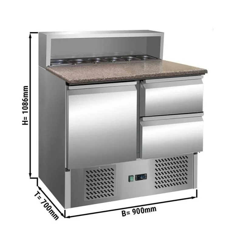 Authentique Saladette - 1 porte et 2 tiroirs 1/2 - Capacité 5 GN 1/6 - Premium