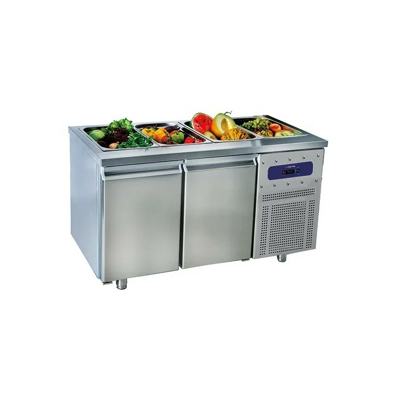 Saladette avec 2 portes GN 1/1, 4x GN 1/1 h : 150 mm, -2°/+8°C Réduction