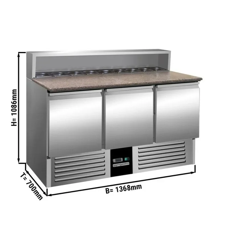 Saladette avec dessus granit - 3 portes - Capacité 8 GN 1/6 - Premium Commander Maintenant