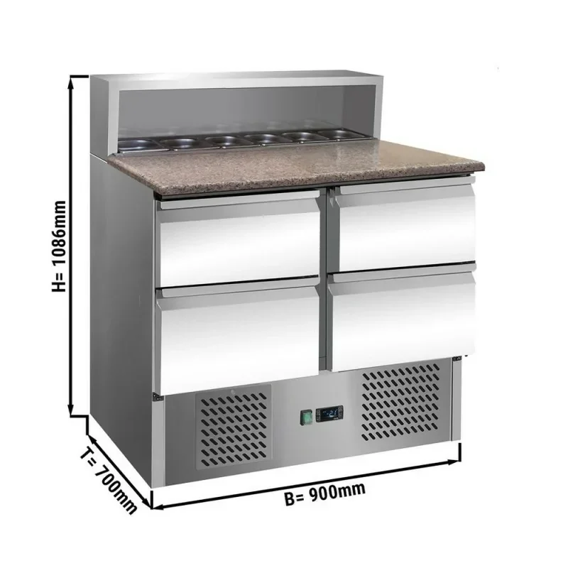 Saladette avec dessus granit - 4 tiroirs 1/2 - Capacité 5 GN 1/6 - Premium Prix Réduit